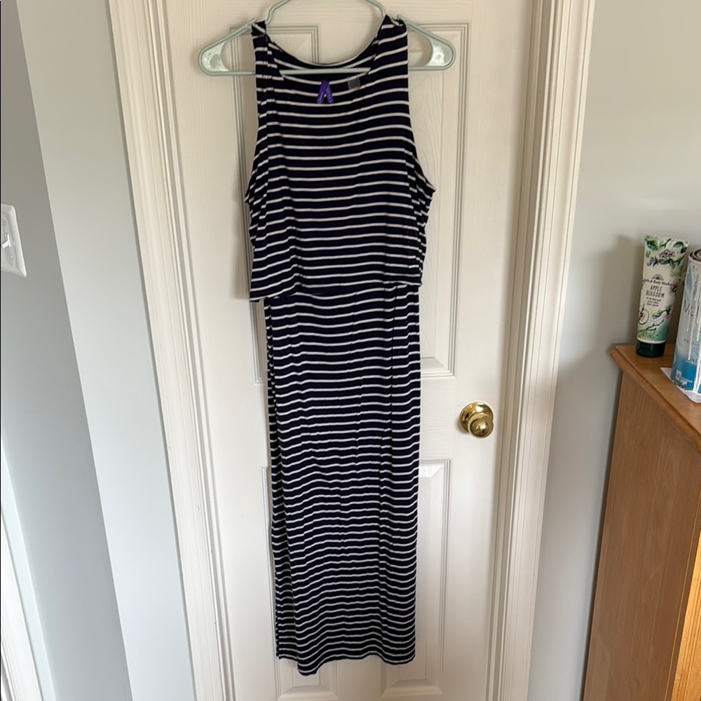 Seraphine Navy and White maternity and nursing  Maxi Dress